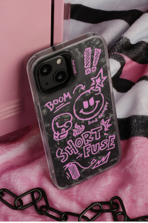 FUN Punk Matte Drawing Illustration Funny Unique Double Layer 3D Luxury Black 12 15, 14, 13 iPhone Case