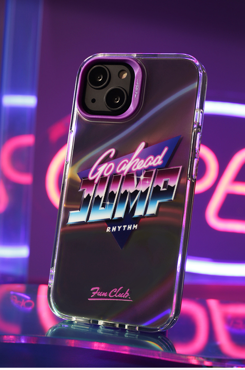 Go Ahead Jump FUN 80s RETRO Original Laser Gradient Transparent Clear Mal Niche Double Layer 3D 12 15, 14, 13 iPhone Case