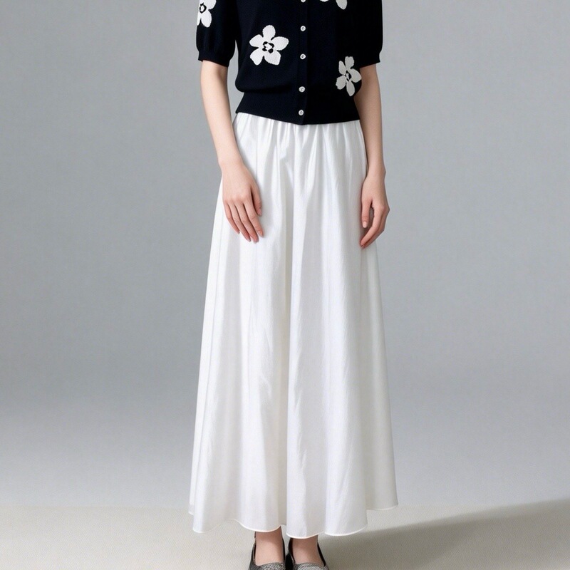 (No Label) Summer Versatile Elastic Waist Anti-See-Through Tencel Blend Culottes