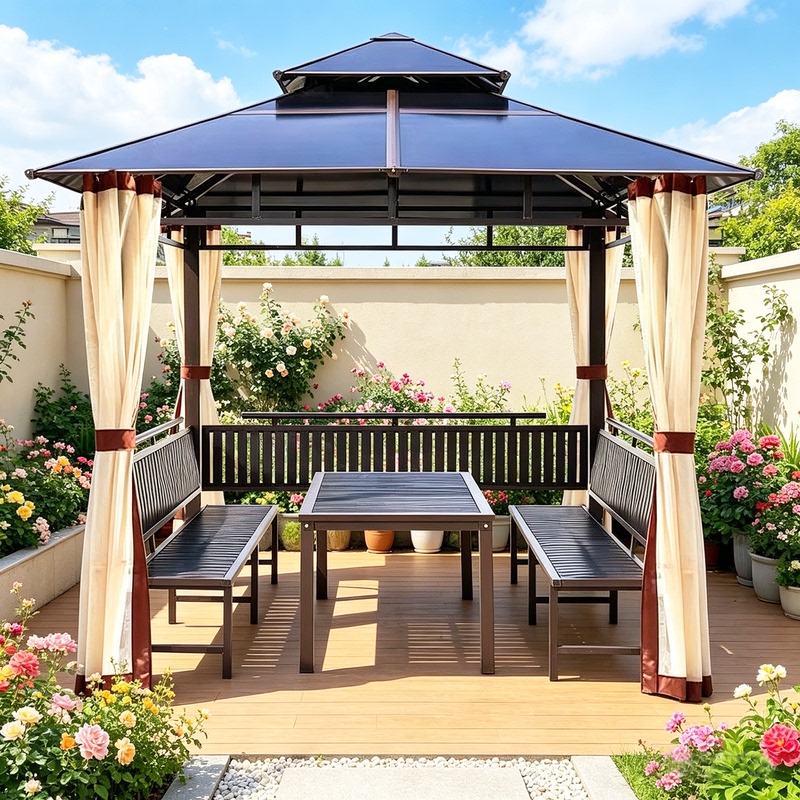 Outdoor Pc Sunshade Panel Four-Column Gazebo Tent Garden Sunshade Canopy Outdoor Balcony Villa Farmhouse Courtyard Pavilion