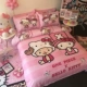 Bông Hello Kitty gia đình kt bốn chải Holle bông chăn chào con mèo cô gái cô gái Sheets - Bộ đồ giường bốn mảnh