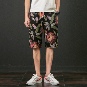 夏季新款男士棉麻休闲裤 中裤花色亚麻五分裤