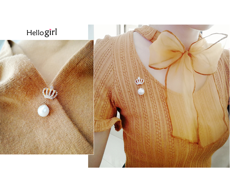 Ngọc ngắn pin chống đi nhẹ cardigan vương miện nhỏ áo len bướm trang trí trâm cài pin rhinestone cài áo nữ