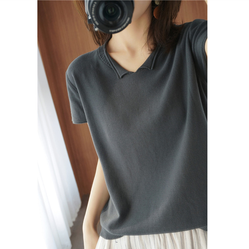 2020 new summer cotton and linen T-shirt women's short-sleeved loose slim cotton casual half-sleeved knitted sweater women's top