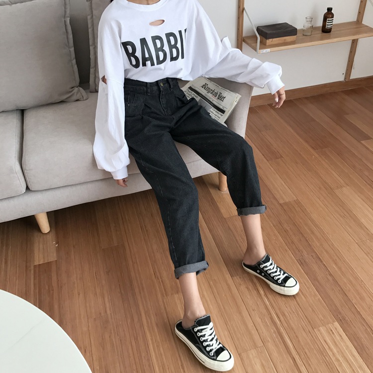 Mùa đông mới cộng với nhung dày cỡ lớn chất béo mm thẳng chín điểm quần jeans nữ cạp cao rộng quần lửng ống rộng thời trang nữ đẹp