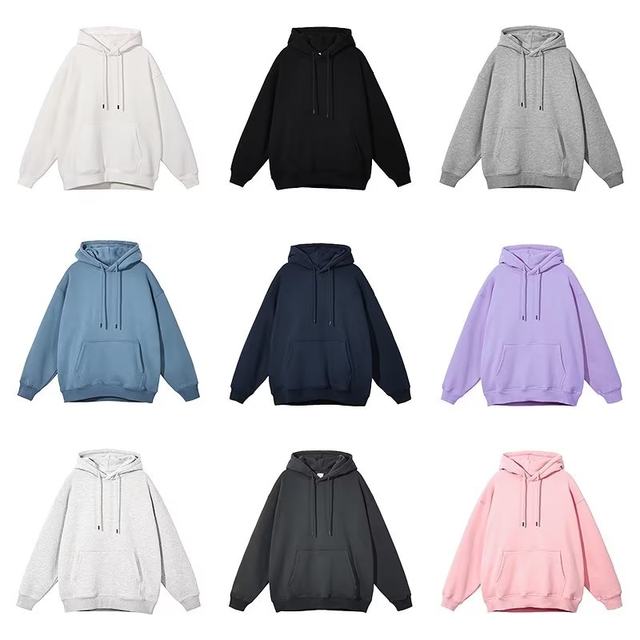 Spring and autumn hooded pullover pure cotton sweatshirt women's solid color versatile top casual sports large size loose coat class uniform