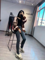 21 autumn and winter linen mid-high waist tight skinny feet thin velvet bottoming jeans elastic slim pencil pants women