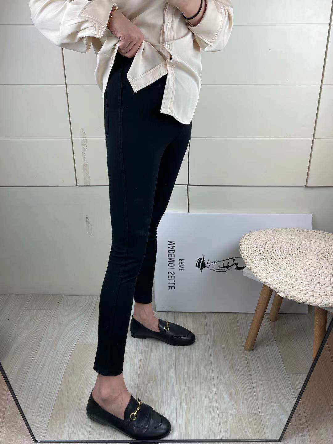 C button waist elastic waist wear leggings small black pants small feet pencil high waist tight-fitting postpartum postpartum