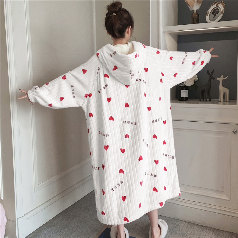 Pajamas Woman Autumn Winter Coral Suede Thickening Plus Suede Sleeping Skirt Winter Pyjamas flannel Pregnant Woman Lengthening the new 2022 New