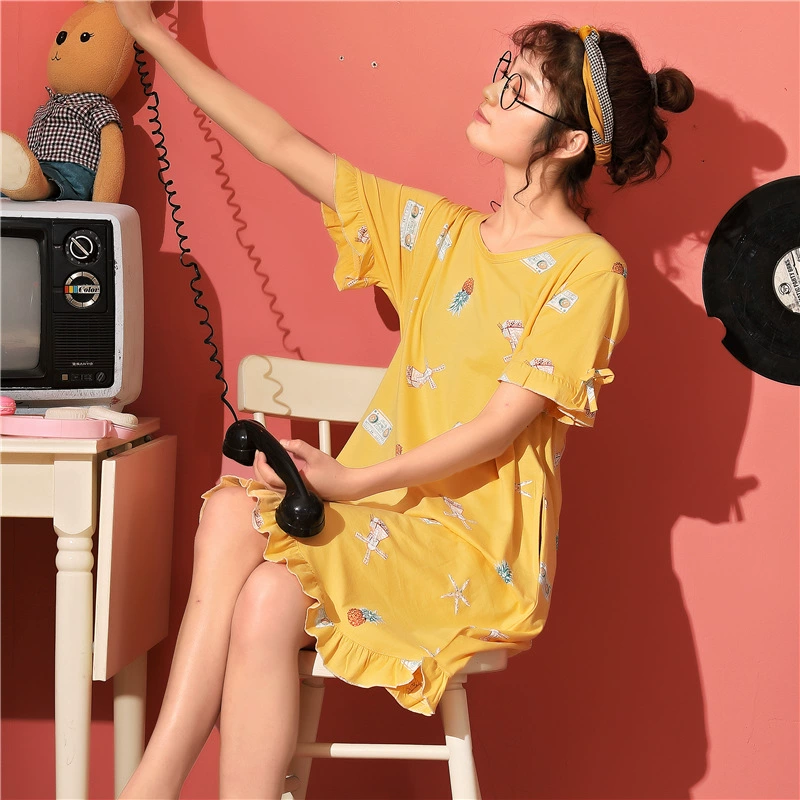 Váy ngủ nữ cotton mùa hè 2020 mẫu mới sexy dễ thương bà bầu có thể mặc đồ ngủ, công chúa mỏng ngọt ngào Nhật Bản - Đêm đầm