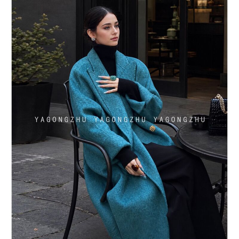 Lake Blue Long Woolen Coat 5 Lake Blue Long Woolen Coat 5