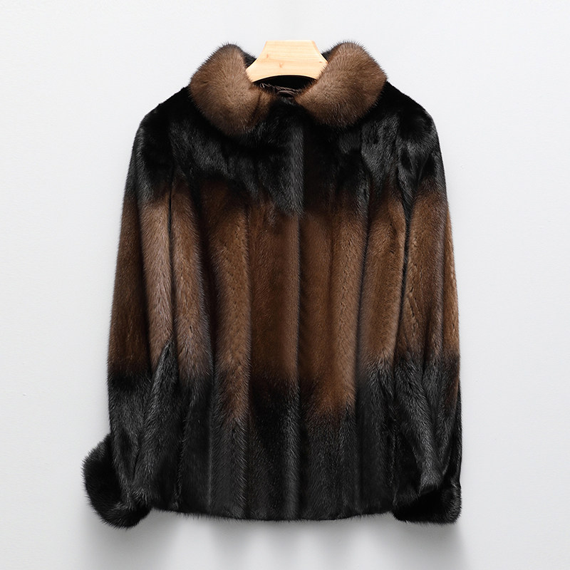 2021 Winter Henning new water minke leather big coat girl short fur leather grass whole mink leather coat section dyeing standout mother's section