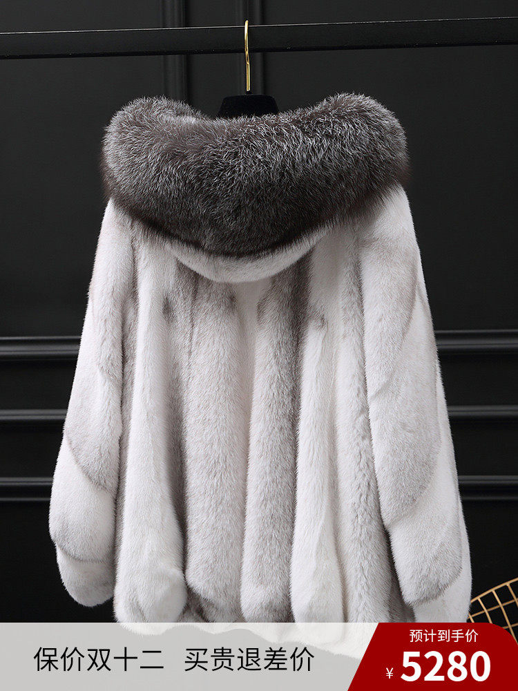 Imported cross mink fur coat women whole mink young mink fur coat 2022 new fashion short fox collar cap