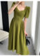 Plus size women's French light familiar style high-end thin square collar dress summer waist waist temperament puff sleeve long skirt