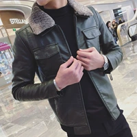 Trẻ đẹp trai thon gọn cộng với nhung da nam size nhỏ XS S code lamb lamb cổ áo khoác da PU áo khoác 155 quần áo thời trang nam cá tính