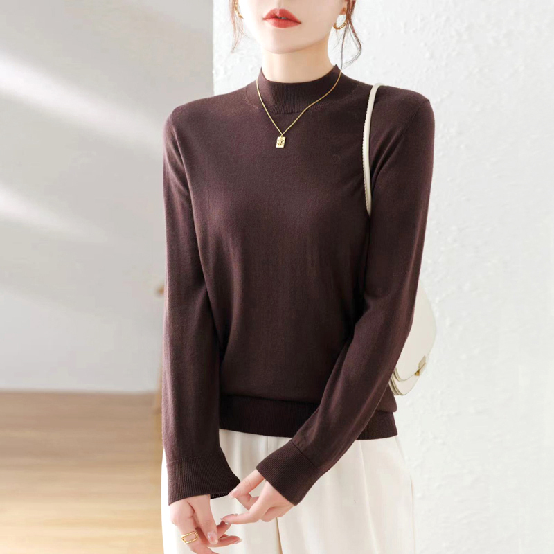 Merino Fine-Spun Ultra-Fine 100% Pure Wool Sweater for Women, New Spring and Autumn Thin Sweater, Half Turtleneck Knitted Base Layer
