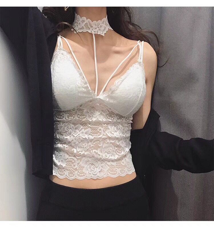Hộp đêm gợi cảm treo cổ ren bên trong sâu v-cổ áo yếm cắt cạp thấp Slim đáy bên trong áo sơ mi váy nữ