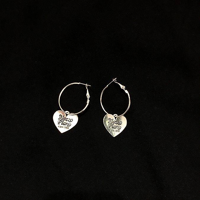 Handmade Harajuku Japanese girl heart retro silver peach heart love-shaped earrings circle earrings ancient silver lettering