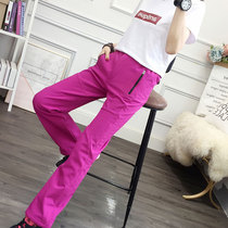 Outdoor flush pant pants autumn winter lovers male and female thickened windproof and breathable big code soft shell pants with velvety climbing long pants