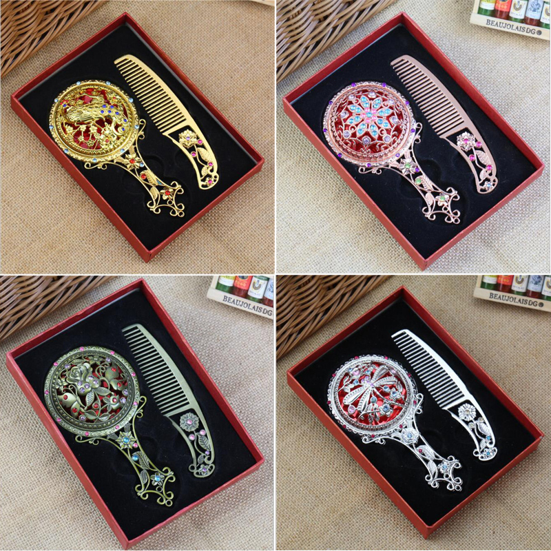 Metal Hollow Antique Bronze Mirror Makeup Mirror Antique Dressing Mirror Photo Props Antique Antique Mirror Comb Set