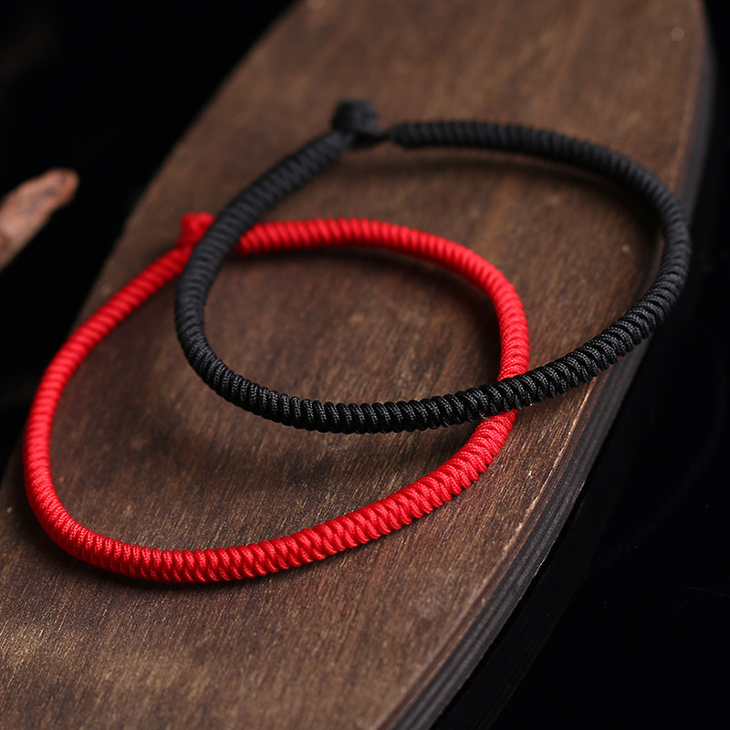 Peace rope Benming year red rope hand rope finely woven nine times Tibetan style diamond knot agate ending couple