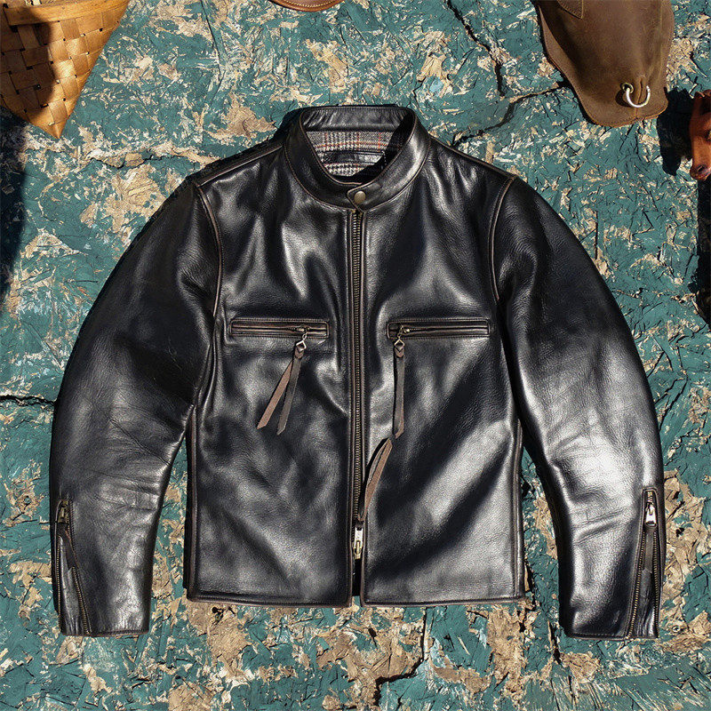 J100 horsehide leather jacket: a must-have for retro trendy men