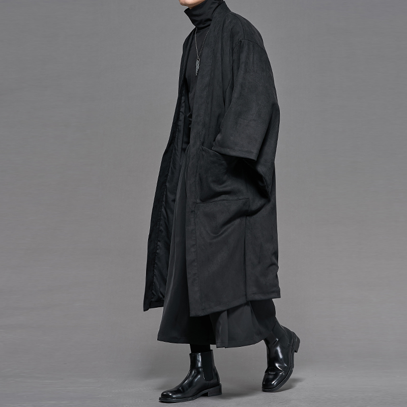 Imitation Suede Long Cardigan, Autumn Japanese Style, Dark Style, Art Student Loose-Fitting Unisex Jacket, Casual Coat