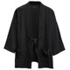 Original trendy men's dark black three-quarter sleeve cardigan with aged texture cloak and thin robe jacket