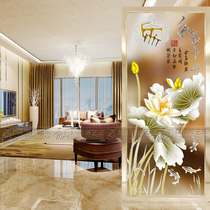 European art glass screen partition wall Living room double-sided transparent glass carving craft glass entrance Lotus fish