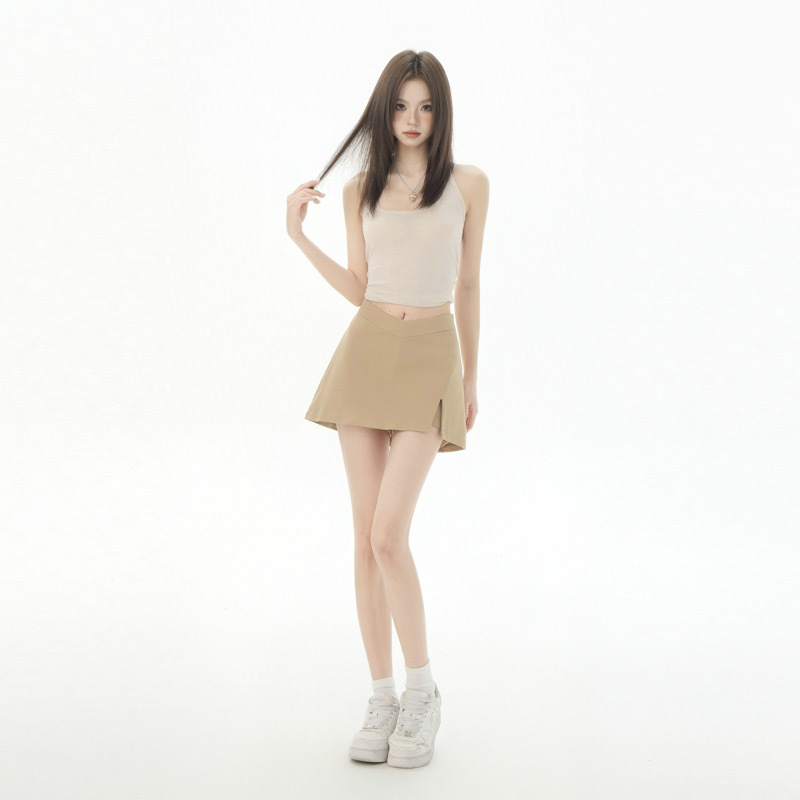 Hot Girl V-Shaped Bodycon Side Slit Short Skirt for Women, New Summer Style Anti-Exposure Low-Waist A-Line Suit Mini Skirt Trendy