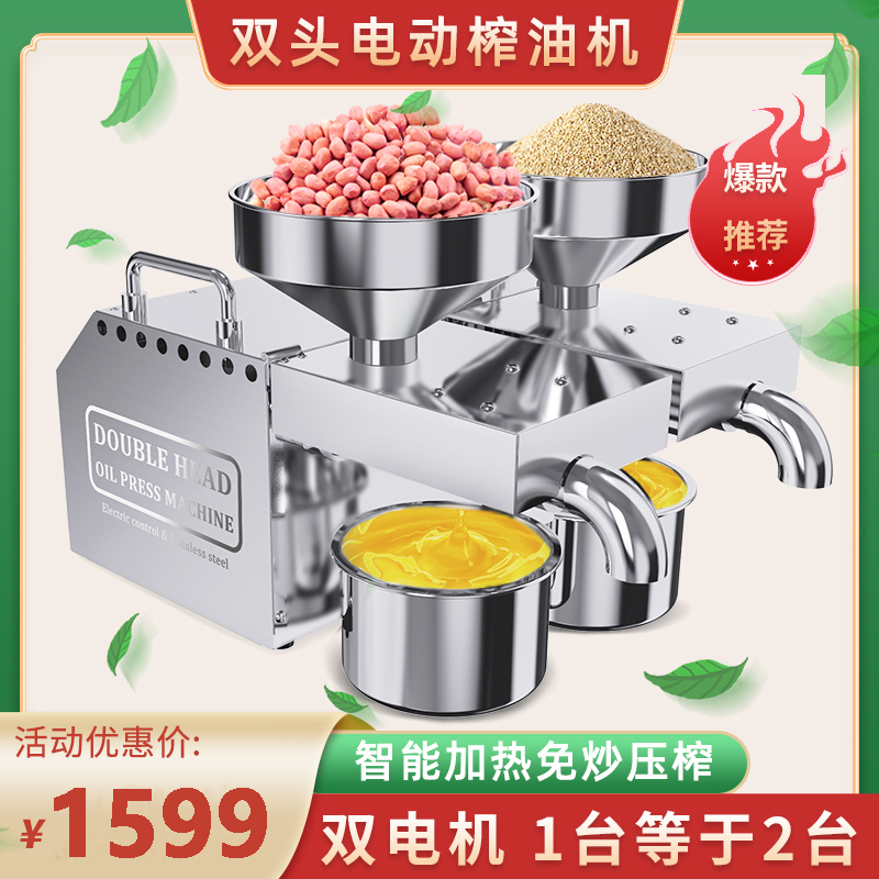 B02 oil press double head double motor double speed stainless steel household automatic new technology small cold and hot pressing commercial