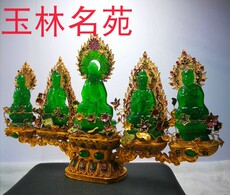 Украшения на шею 古玩古董古玉器清代老翡翠镶嵌宝石鎏金帝王绿五方佛摆件