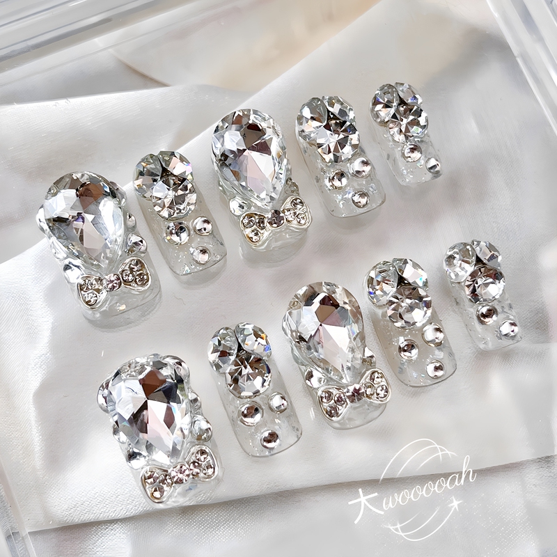 Clear Diamond-Like Handmade Wearable Nail Art, Dazzling Internet Celebrity Style, Enhances Complexion, Premium Niche Light Luxury ins Ultra-Short Diamond Ball