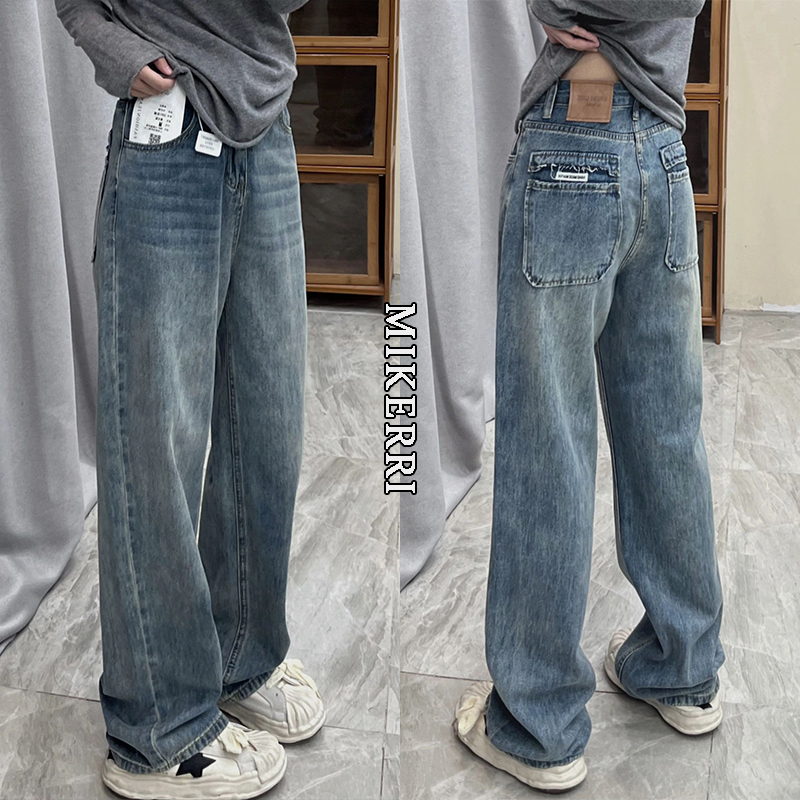 Retro Blue Wide-Leg Jeans for Women, New Summer Style, Large Size, Loose Fit, Slimming, Pear-Shaped Body, Straight-Leg Pants