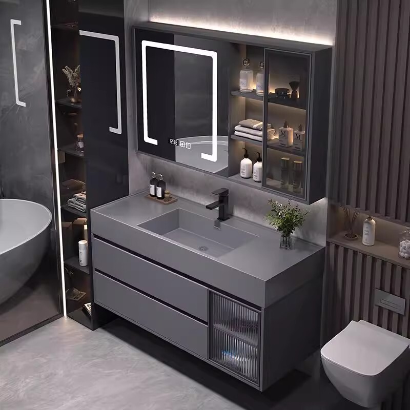 Italian Light Luxury Style Rock Integrated Basin Solid Wood Smart Combination Bathroom Cabinet Toilet Washbasin Face Washing Dressing Table Italian Light Luxury Style Rock Integrated Basin Solid Wood Smart Combination Bathroom Cabinet Toilet Washbasin Face Washing Dressing Table