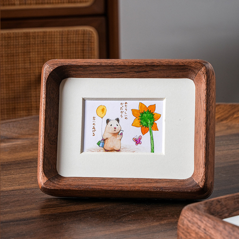 [Mini Solid Wood Photo Frame Stand] High-End Black Walnut Palm-Sized Photo Frame for Children's Id Cards with Printed Photos