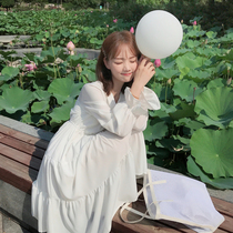 Spring and summer 2021 new super fairy forest V-neck waist thin long sleeve French dress white fairy skirt long dress