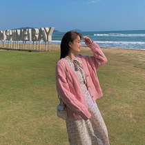 Pink sweater 2021 new autumn and winter gentle Japanese thick loose short coat cardigan jacket