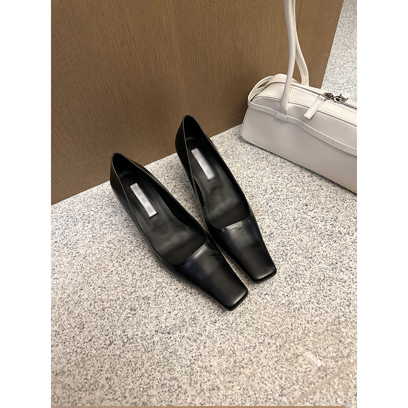 Partysu/Korean Genuine Leather Versatile Black Sexy Square-Toe Professional High-Heeled Shoes Shallow Mouth Chunky Heel Single Shoes for Women Partysu/Korean Genuine Leather Versatile Black Sexy Square-Toe Professional High-Heeled Shoes Shallow Mouth Chunky Heel Single Shoes for Women