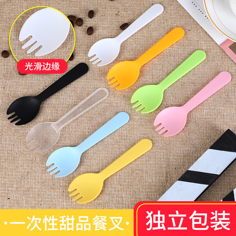 Dessert cake fork spoon disposable independent packaged fruit bailing ice cream out of the dining room Packed Plastic Spoon