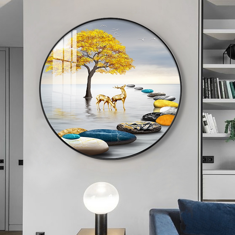 Modern light luxury living room decoration painting round crystal porcelain entrance porch aisle corridor shoe cabinet hanging painting restaurant mural