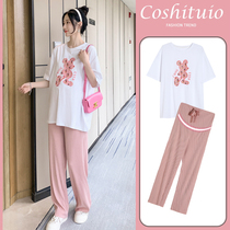 Pregnant woman blouses summer 2022 new loose Korean version short sleeve t-shirt female fashion summer dress slim fit two sets