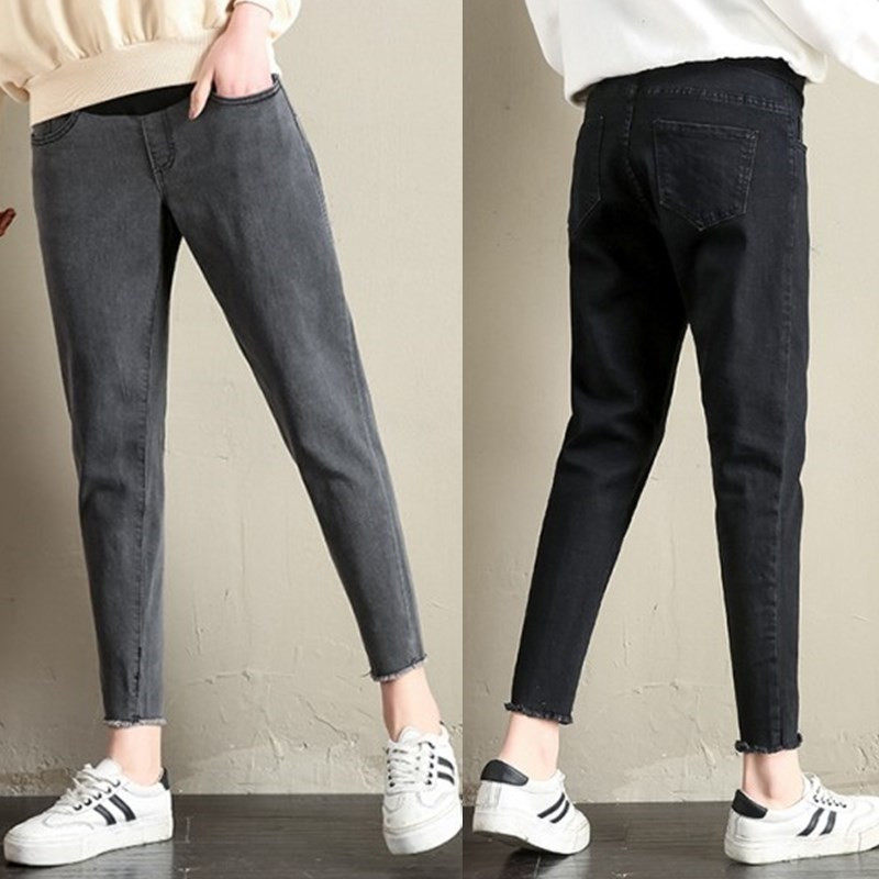 Maternity pants autumn outer wear jeans spring and autumn large size thin section nine points straight autumn trousers dad pants summer