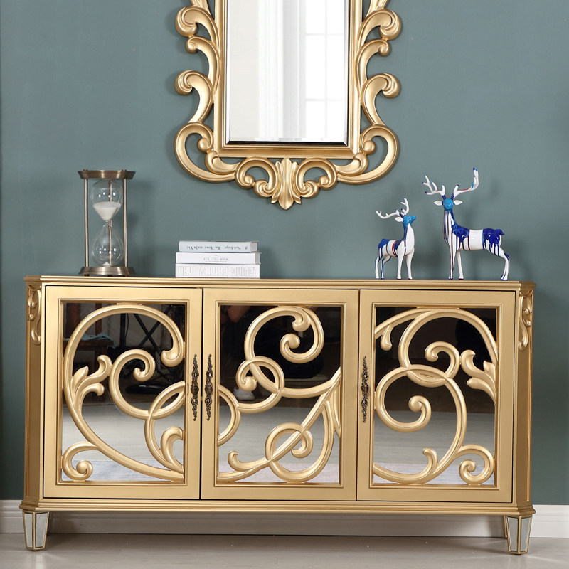 Inrock Mirror Entrance Cabinet Solid Wood Neoclassical Sideboard Villa Large Bedroom Foyer Decorative Cabinet Customization
