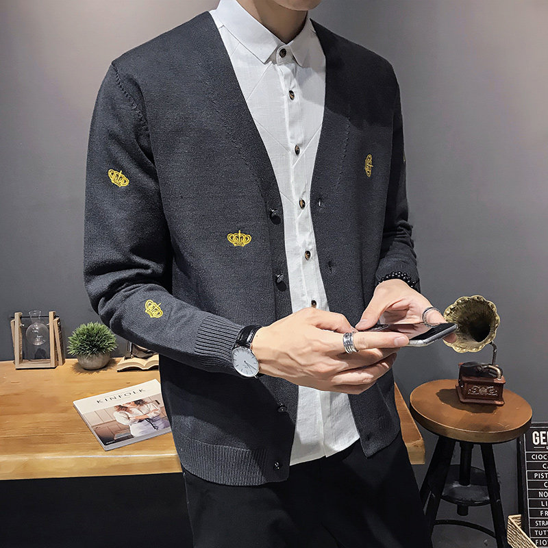 2020 spring and autumn new Korean version trend thin outer wear sanitary clothing men's knitted cardigan sweater jacket men's casual