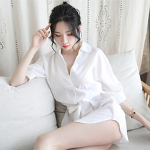Sexy pajamas Summer snow spinning white shirt boyfriend wind sleeping skirt long fun and tempting to see the thin mood
