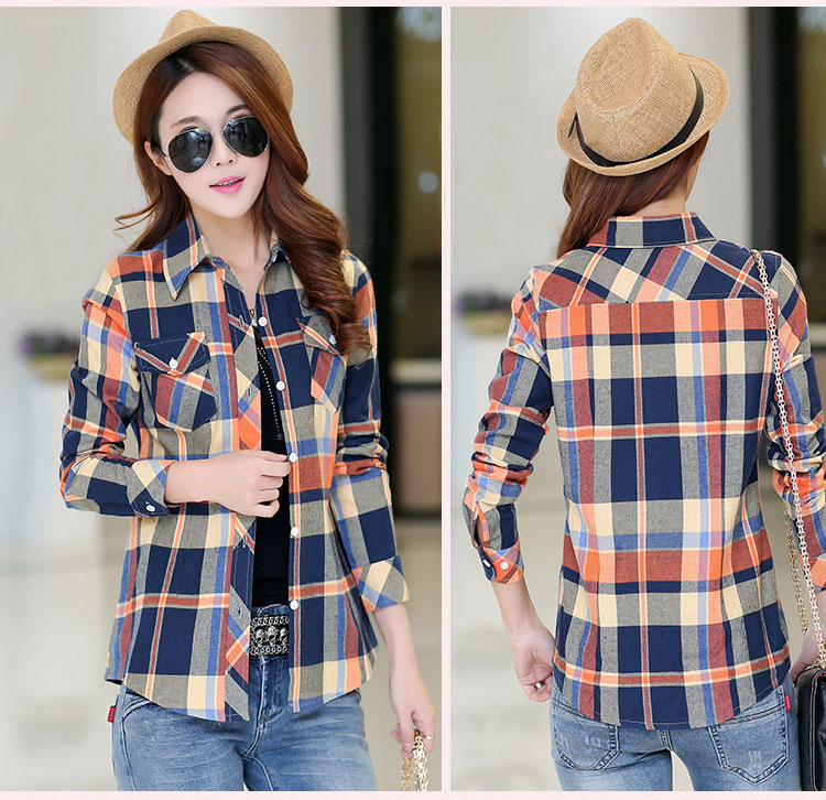 Mùa đông cộng với áo nhung dày kẻ sọc Han Fan giản dị cỡ lớn áo sơ mi nữ Lapel slim Slim áo ấm thủy triều sơ mi zara