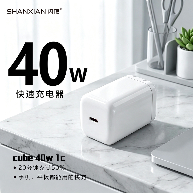 Flash Charge-40W Apple Charger Pd Fast Charging Type-C Port Suitable for Iphone17/16/15/14/13/12 Tablet iPad MacBook Android Qc Fast Charging Foldable Stand