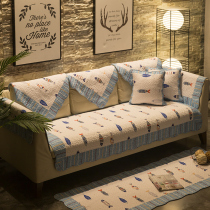 Washed cotton fabric sofa cushion four seasons universal non-slip Simple modern all-inclusive universal leather sofa cover towel cushion