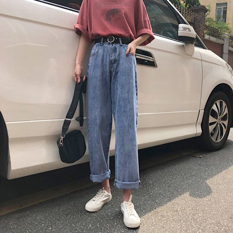 Straight Drum Jeans Woman Spring Autumn Winter New Korean Version Large Size Size Fat Mm Students High Waist Loose Slim 100 Hitch Pants